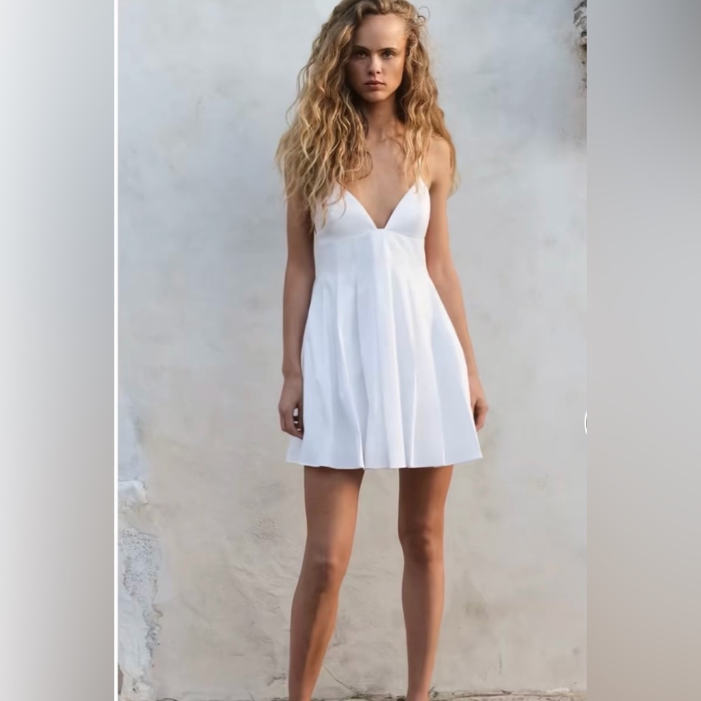 NWT-ZARA White Mini Dress with Spaghetti Straps